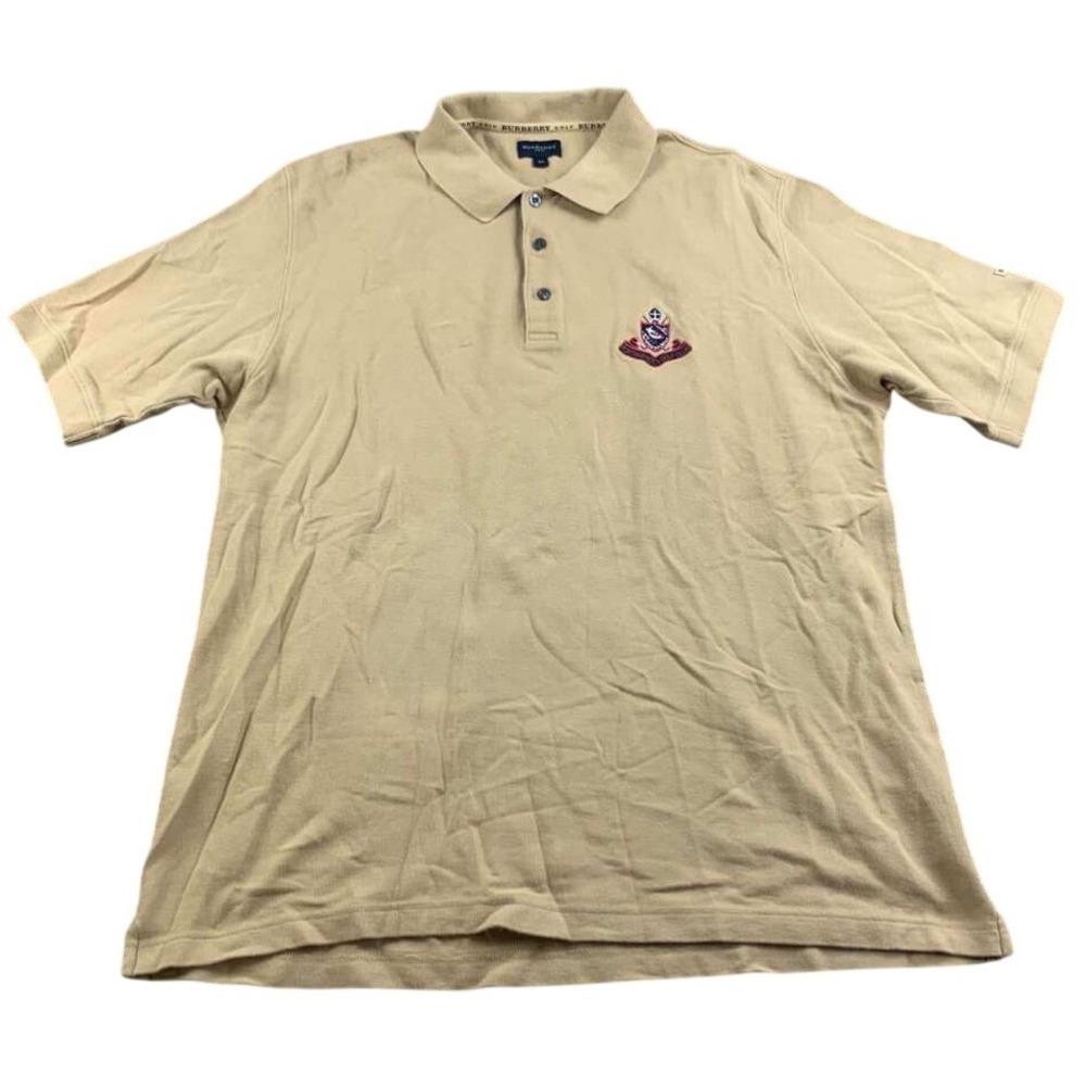 Burberry Golf Polo Shirt Men XL Tan Cotton Embroidered Portmarnock Golf Club‎
